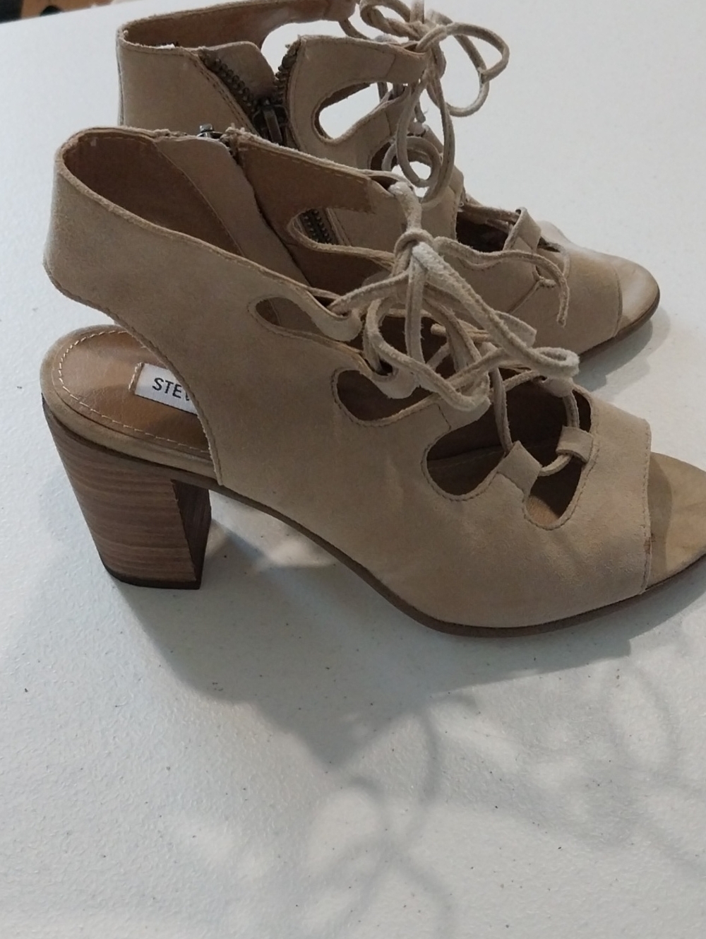 Steve Madden Taupe Suede Lace-Up Block Heel Sandals
